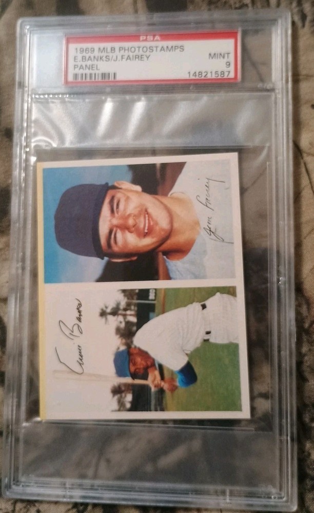 Ernie Banks/ Jim Fairey 1969 MLB PhotoStamps Panel 🔥 PSA 9 Mint 🔥 Rare Pop 4🔥