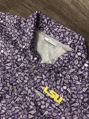 Columbia PFG LSU Tigers Purple Short Sleeve Button-Down Shirt Mens Size M print