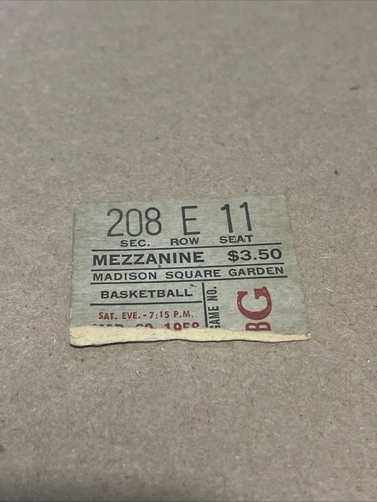 1958/1959 NY Knicks Madison Square Garden Ticket Stub