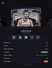 DIGITAL Topps NBA Collect Luke Kornet Playoff Contest Gold Legendary /25