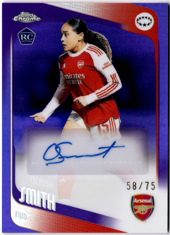 Olivia Smith 2025-26 Topps Chrome Women&rsquo;s Purple Refractor Auto #58/75 Arsenal
