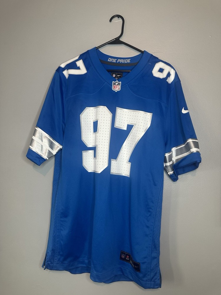 Nike Engineered NFL Detroit Lions Hutchinson #97 Jersey Medium Blue Silver White