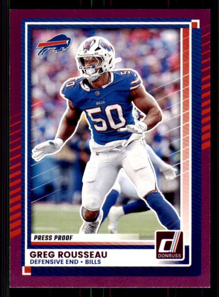 2025 Donruss #113 Greg Rousseau Press Proofs Purple Buffalo Bills