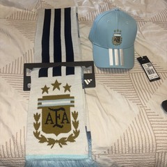 NEW adidas Argentina AFA Soccer Cap & Scarf Argentina Light Blue World Cup Set!!