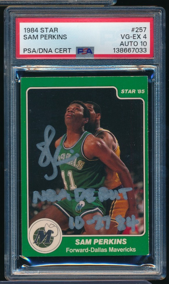 1984-85 Star #257 Sam Perkins RC signed autograph PSA/DNA 10 w NBA debut