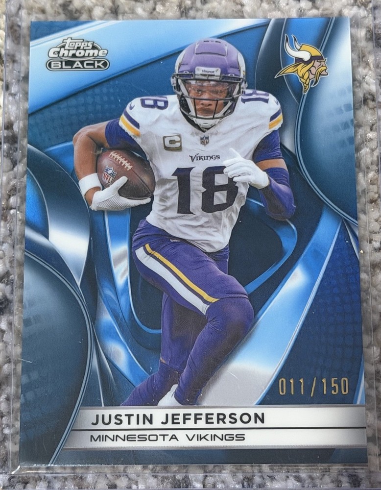 JUSTIN JEFFERSON 2025 TOPPS CHROME BLACK BLUE WAVE REFRACTOR /150 VIKINGS