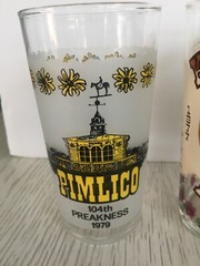 3 Vintage Horse Racing Glasses Pimlico Preakness 1979 Kentucky Derby 1977 1995