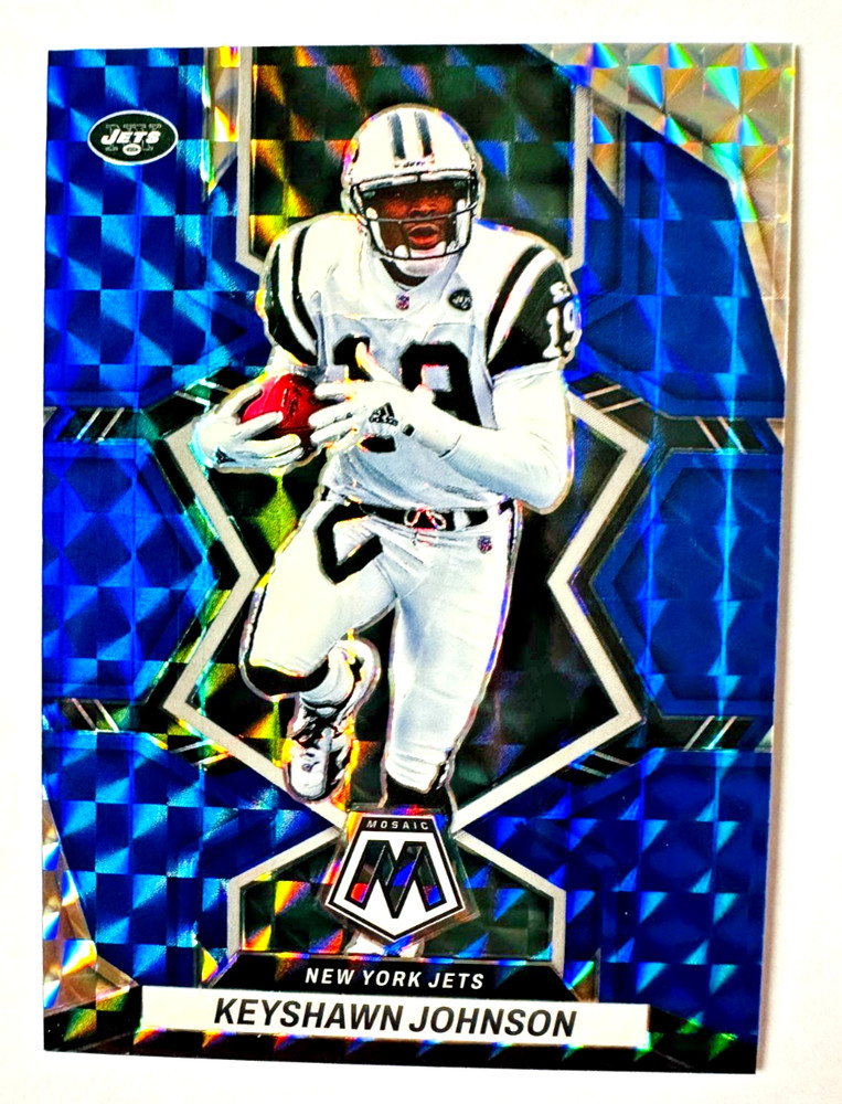 2022 Panini Mosaic Keyshawn Johnson BLUE Prizm Card SP #/99 Jets Legend!