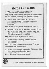 1976 Funky Sales Corp Funky Facts Baseball Raids and Wars Card #15