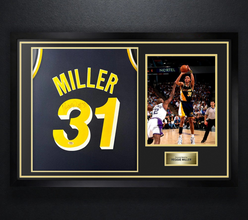 Reggie Miller Signed Indiana Pacers Jersey Framed PSA COA Auto Display
