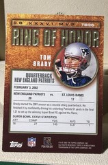 2002 Topps Ring of Honor Tom Brady TB36 Patriots Insert