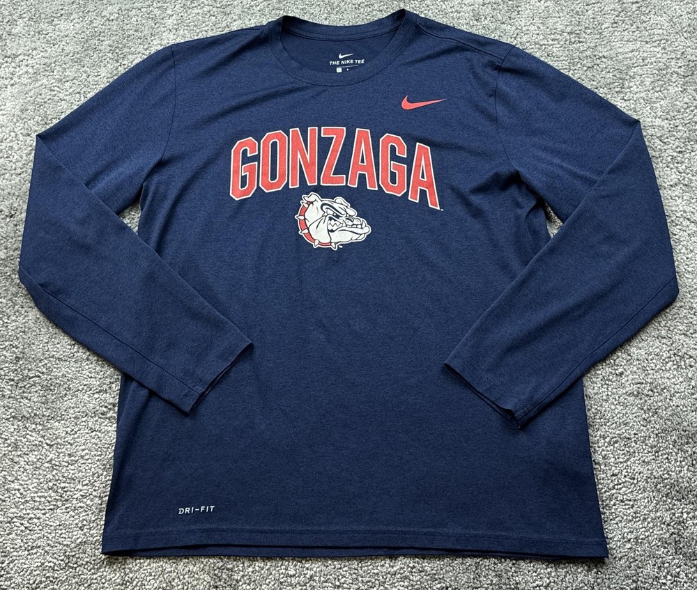 Gonzaga Bulldogs Shirt Mens Large Blue NCAA Basketball Nike Dri-FIT Long Sleeve