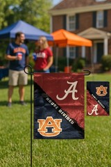 Alabama and Auburn House Divided Garden Flag 2 Sided Rivalry NWT Licensed