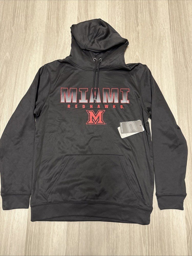 NWT Men’s Medium Miami Of Ohio RedHawks Colosseum Brand Black Pullover Hoodie