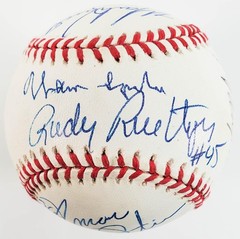Warren Spahn Gaylord Perry Rollie Fingers Signed OAL Jackie Robinson Baseball JS