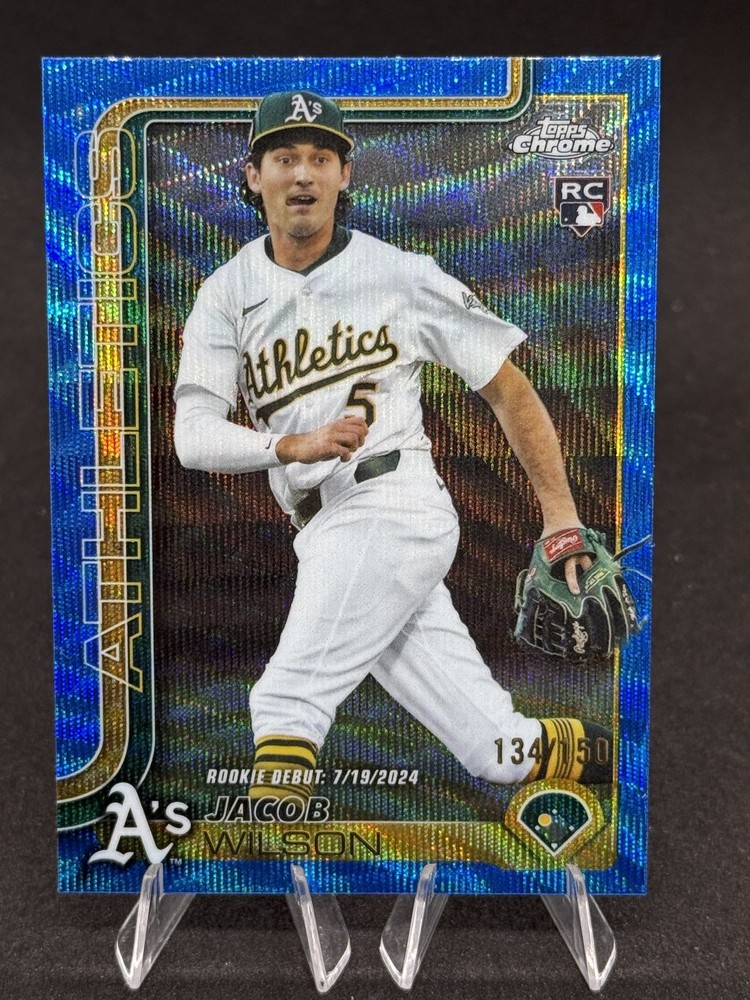 2025 Topps Chrome USC150 Jacob Wilson Blue Wave Rookie Refractor /150 Athletics