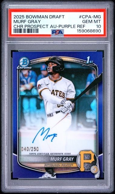 Murf Gray 2025 Bowman Chrome 1st Auto /250 Purple Refractor CPA-MG PSA 10