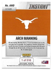 Arch Manning 2025 Panini Instant NIL #AMD Texas Longhorns SP /516