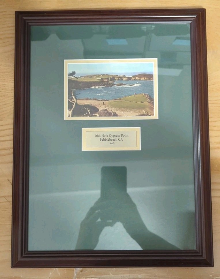 1966 Post Card or Photo of Cypress Point 16th Hole Framed Matted Pebble Beach CA