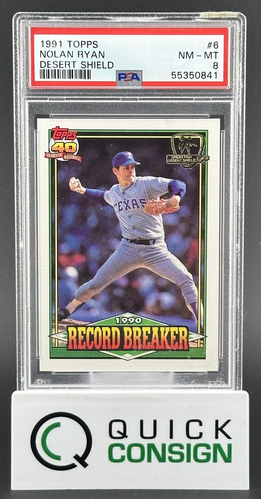 NOLAN RYAN 1991 TOPPS DESERT SHIELD #6 RECORD BREAKER PSA 8 Q6995