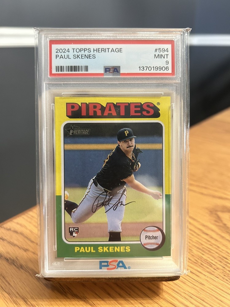 #594 Paul Skenes 2024 Topps Heritage RC Rookie Pittsburgh Pirates sports psa 9