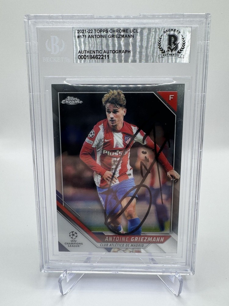 ANTOINE GRIEZMANN Signed 2021-22 Topps Chrome UCL Card Beckett BAS COA Atletico