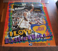 Vintage 1993 « The Mailman » Karl Malone Utah Jazz I LOVE BASKETBALL Poster 19×24
