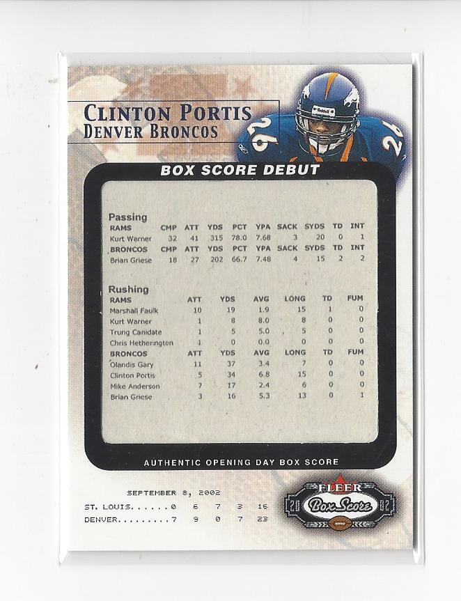 2002 Fleer Box Score Debuts #8 Clinton Portis RC Rookie Broncos /2002