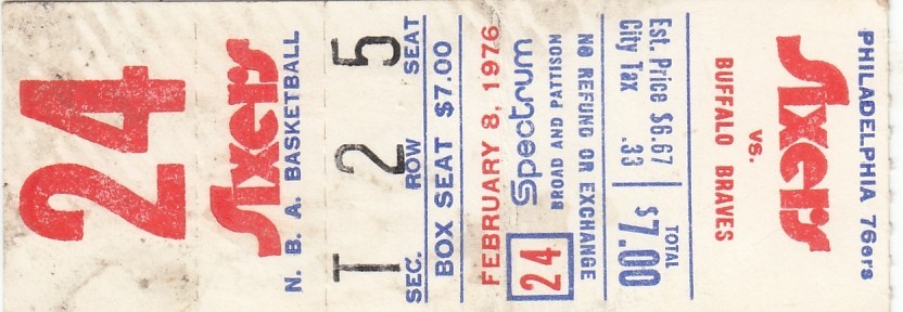 February 8 1976 Buffalo Braves-Philadelphia 76ers Ticket Stub-McGinnis 38 Pts