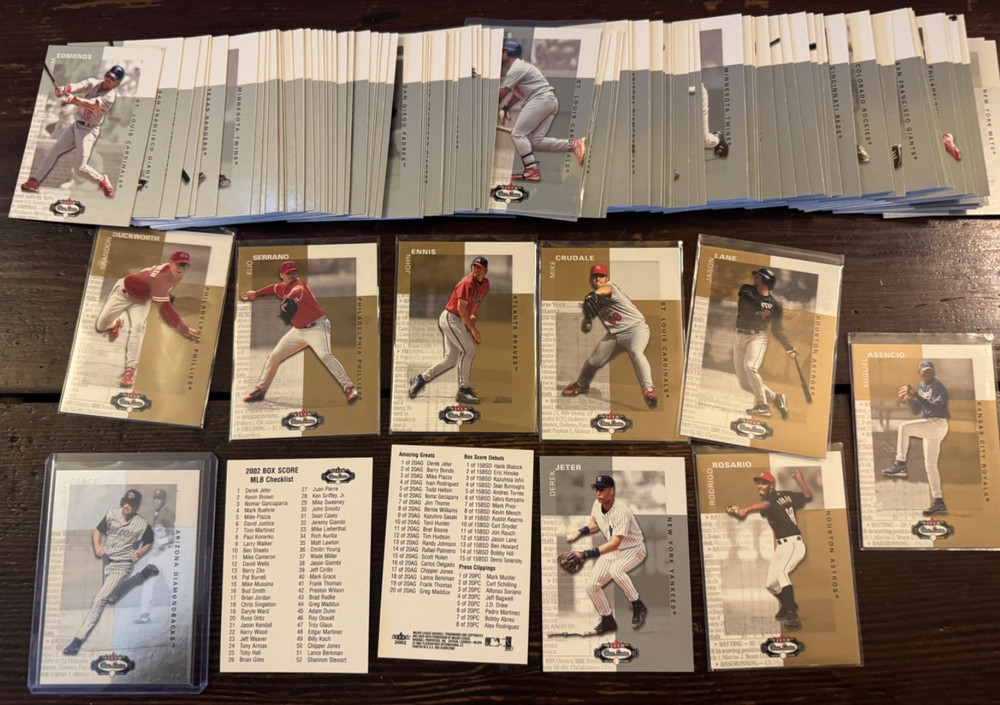 2002 Fleer Box Score MLB Base Set Jeter, Pulos w/cards #/2499 & Mark Grace #/100
