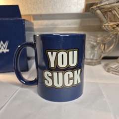 Kurt Angle YOU SUCK Mug WWE Slam Crate 2017 Loot Crate Exclusive Blue Coffee Cup