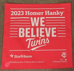2023 MINNESOTA TWINS Homer Hanky We Believe Red Rally Star Tribune Towel IN HAND