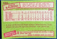 1985 TOPPS #486 STEVE BALBONI (KANSAS CITY ROYALS) BASEBALL CARD