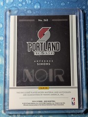 2018-19 Panini Noir Anfernee Simons Rookie Patch Auto #/d 99 RPA Card #363