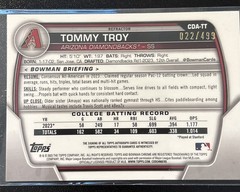2023 Bowman Chrome Draft Tommy Troy Refractor /499 Auto