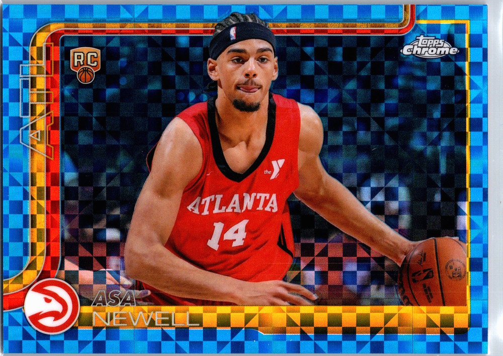 Asa Newell 2025-26 Topps Chrome Rookie Blue X-Fractor #273 Atlanta Hawks RC