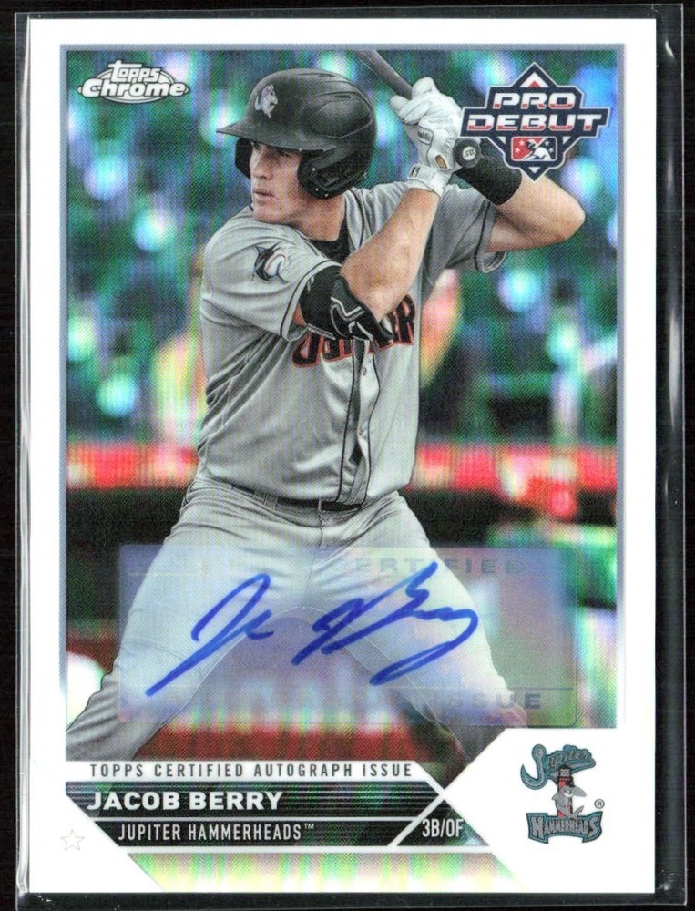 Jacob Berry 2023 Topps Pro Debut Chrome Refractor Auto /99 #PDC-58 Miami Marlins