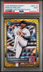 2025 BOWMAN DRAFT BDC-54 MARCUS PHILLIPS 1st CHROME-YELLOW REPTILIAN /75 PSA 9