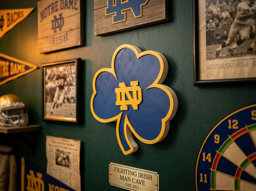 Notre Dame Fighting Irish Shamrock Wall Art 3D Sign ND Clover Shelf Desk Decor