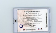2001 Fleer Game Time JOHNNY UNITAS GAME USED AUTO JERSEY 23/25 FOOTBALL Card