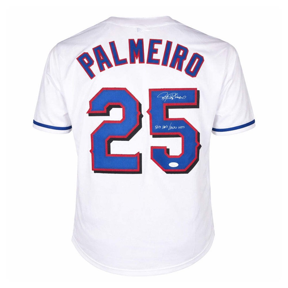 Rafael Palmeiro Signed 569hrs 3020 hits Inscription Texas White Shadow Numbers B