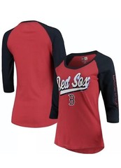 Boston Red Sox New Era Womens Foil 3/4 Sleeve Raglan Red and Navy T-Shirt L