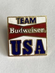 Vintage Lake Placid Olympics Team USA Enamel Pin Budweiser Sponsor