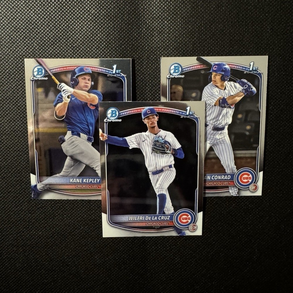 Bowman Chrome/Bowman 1st Kane Kepley Conrad De La Cruz Cubs MLB 3 Card Lot