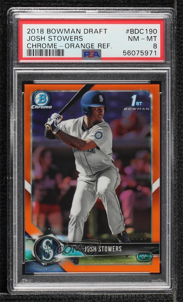 2018 Bowman Draft Chrome Orange Refractor 5/25 Josh Stowers #BDC-190 PSA 8 0q21
