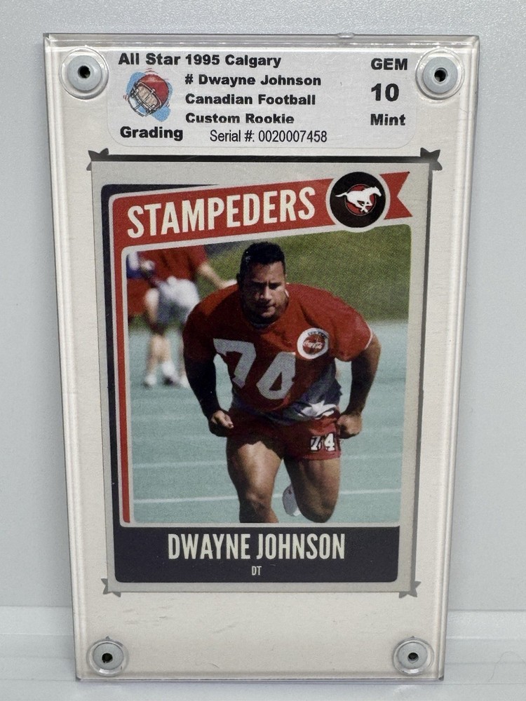 1995 Calgary Stampeders Dwayne « The Rock » Johnson Custom Rookie ASG GEM MINT 10