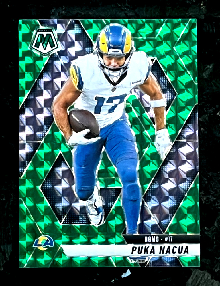 2025 Panini Mosaic Puka Nacua Green Prizm Parallel Los Angeles Rams #102