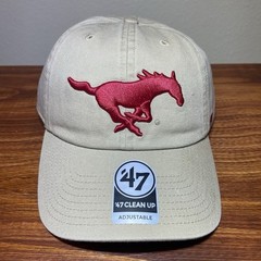 ‘47 Brand SMU Mustangs Clean Up Adjustable Dad Hat Khaki Red Cap NEW