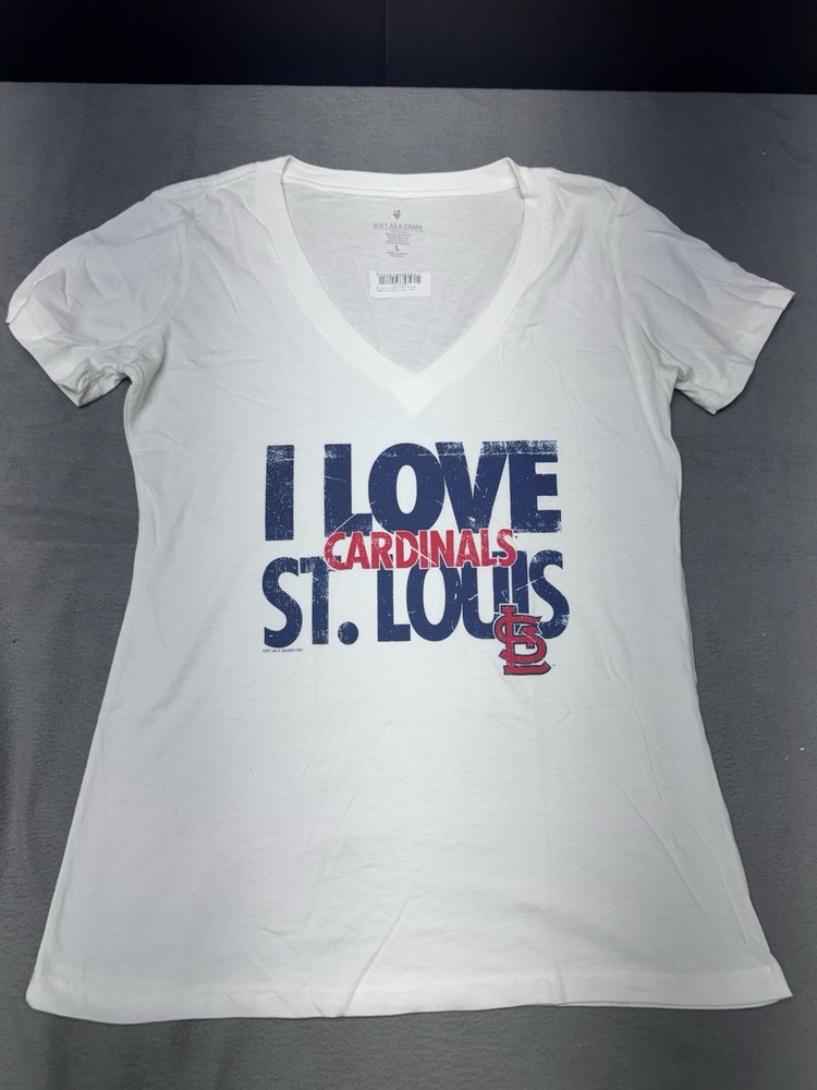 St Louis Cardinals MLB Women&rsquo;s Soft as a Grape White Soft Cotton V-Neck T-Shirt