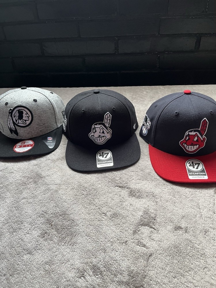 47 Brand Captain Snapback Hat Lot 3 Cleveland Indians Chief Wahoo, Redskins